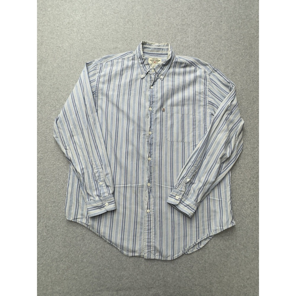 Ralph Lauren Shirt Mens Large Blue Gray‎ Striped Preppy Casual Party Outdoor